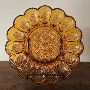 Vintage Indiana Hobnail Raised Amber Carnival Glass Deviled Egg Platter